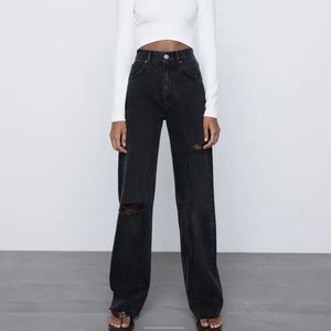 Zara Wide Leg Ripped Jeans